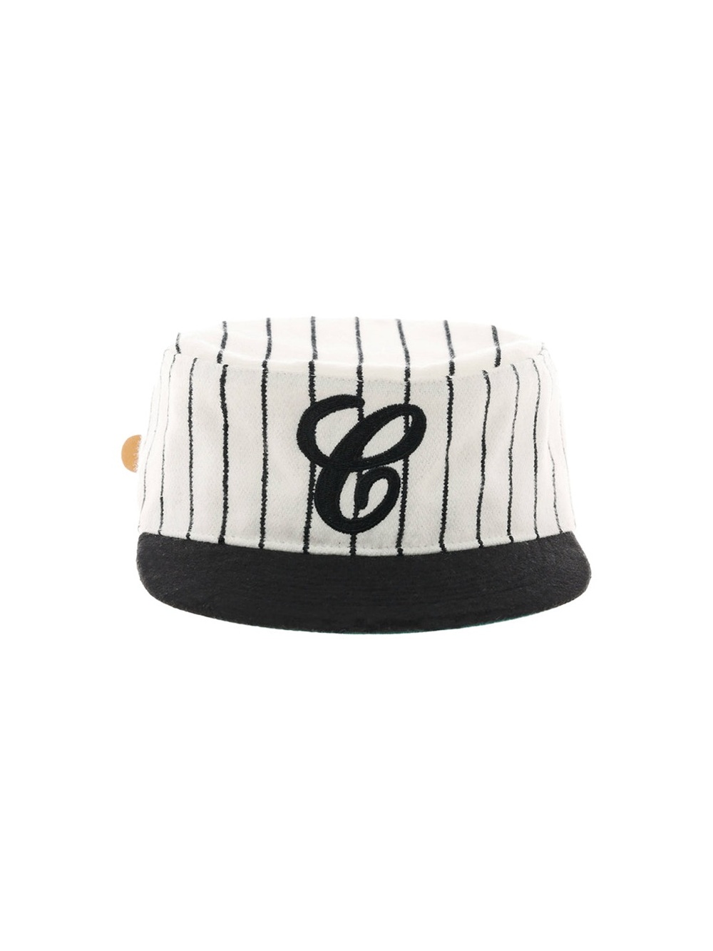 White & Black Pinstripe Bucket Hat with 'C' Monogram